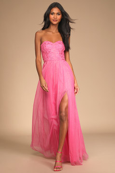 lulus.com | Lulus Midnight Dreamer Pink Embroidered Strapless Maxi Dress