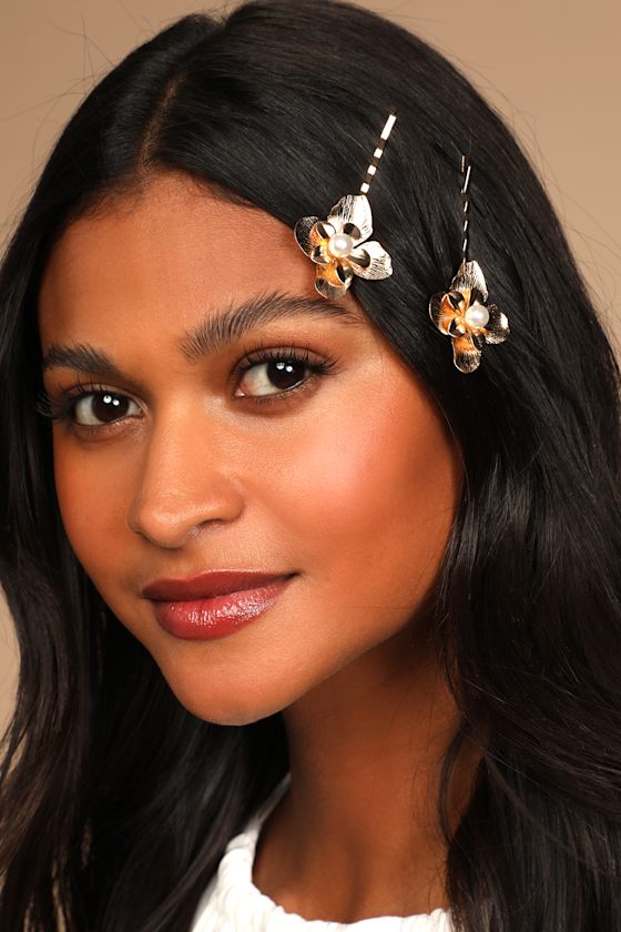 Polished Petals Gold and Pearl Hair Pin Set 1