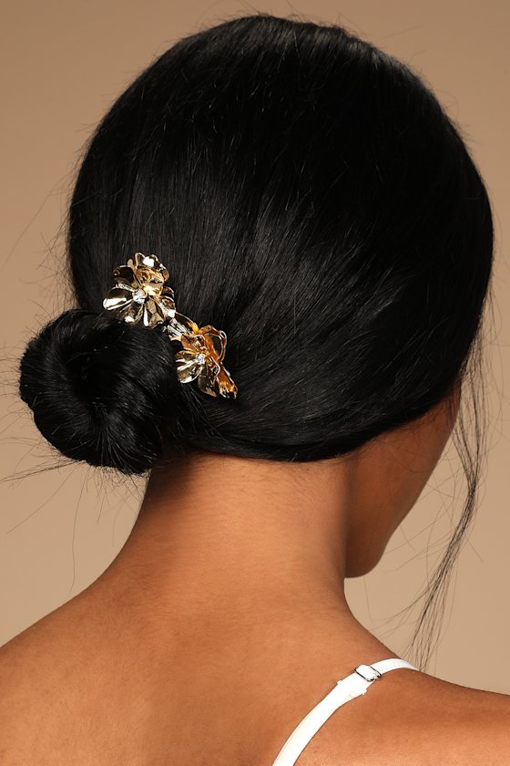 Floral For You Gold Rhinestone Hair Comb Set 1