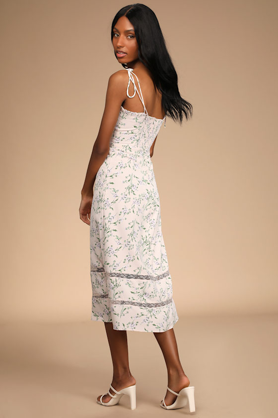See The Blooms Pink Floral Tie-Strap Midi Dress 2