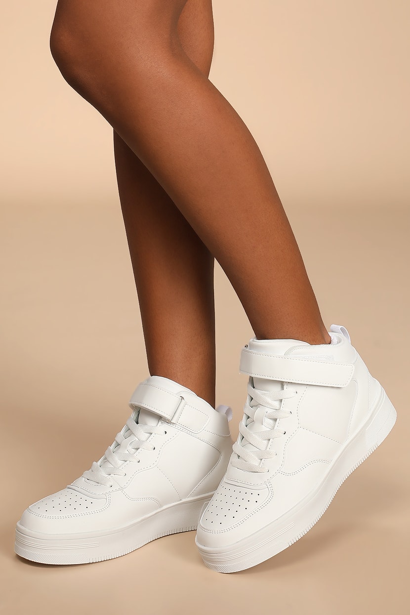 White Tops - Flatform Sneakers - High Top Flatforms - Lulus