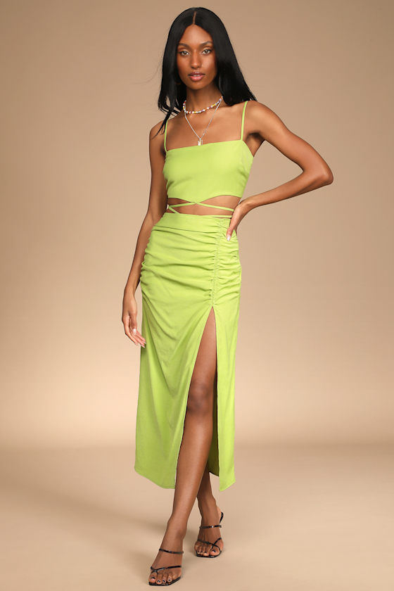 It's a Tie Light Green Ruched Two-Piece Midi Dress 7