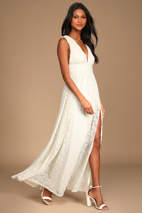 Heavenly Hues Ivory Lace Maxi Dress 6