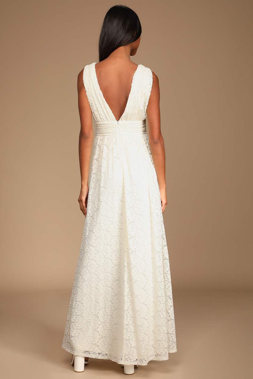 Ivory Lace Dress - Plunge Maxi Dress - Lace Bridal Dresses - Lulus