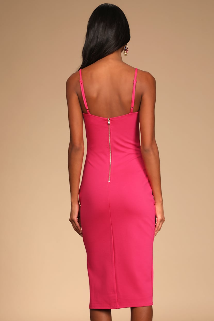 Paulina Hot Pink Bodycon Midi Dress