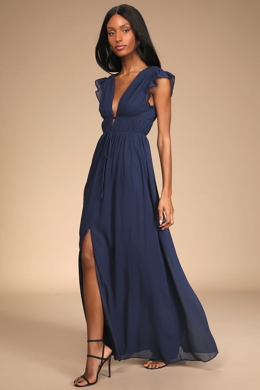 Navy Blue Maxi Dress - Lace-Up Maxi Dress - Chiffon Maxi Dress - Lulus