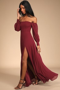 Feel the Romance Burgundy Off-the-Shoulder Maxi Dress
