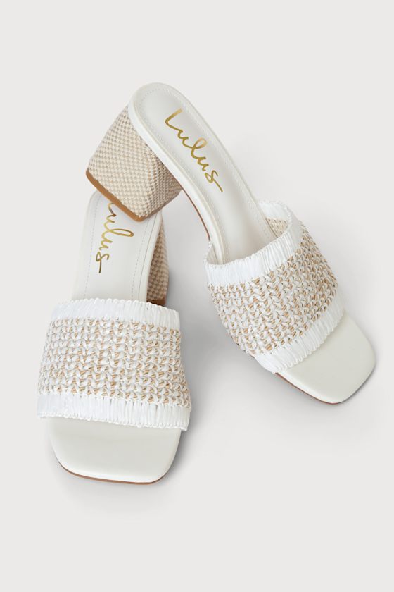 Evanie White Fringe High Heel Slide Sandals 3
