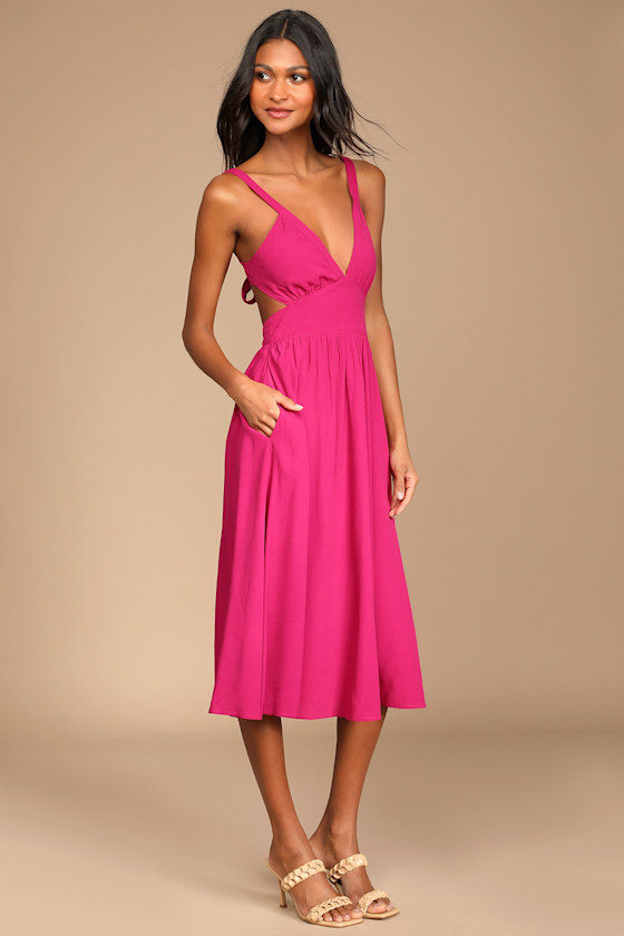 magenta midi dress