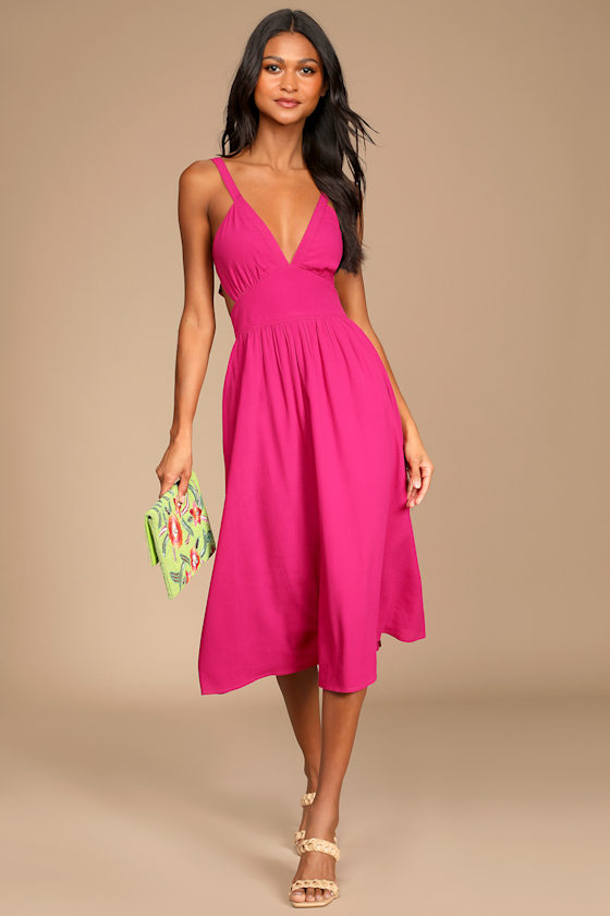 Magenta Midi Dress TieBack Dress Midi Dress with Pockets Lulus