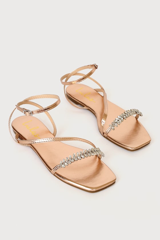 Syesha Rose Gold Rhinestone Ankle Strap Flat Sandals 3
