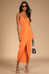 Dreamy Date Orange Surplice Midi Dress 4