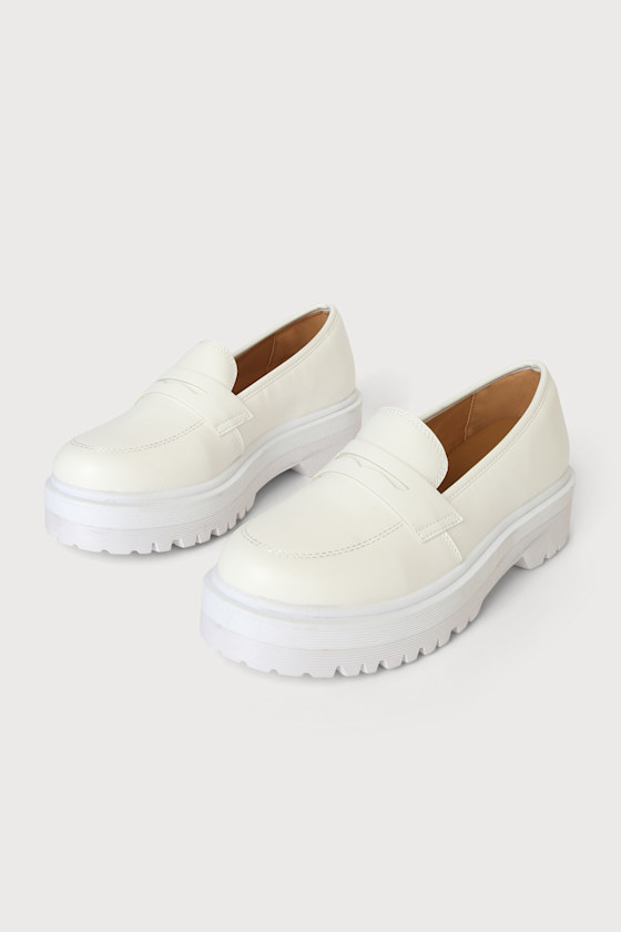 Chic White Loafers Flatform Loafers Faux Leather Shoes Lulus