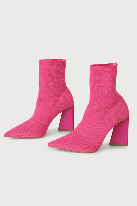 Marila Hot Pink Knit Sculpted Block Heel Booties 1
