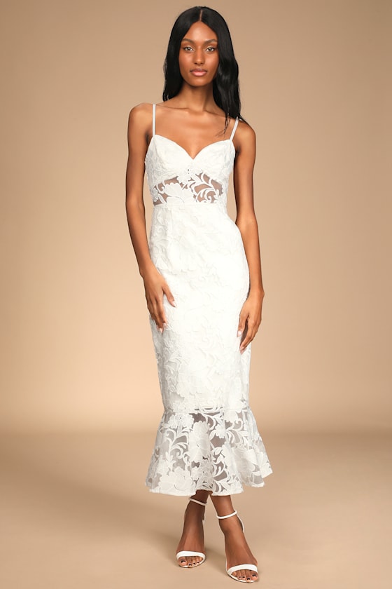 Definition of Romance Ivory Lace Trumpet Midi Dress 1