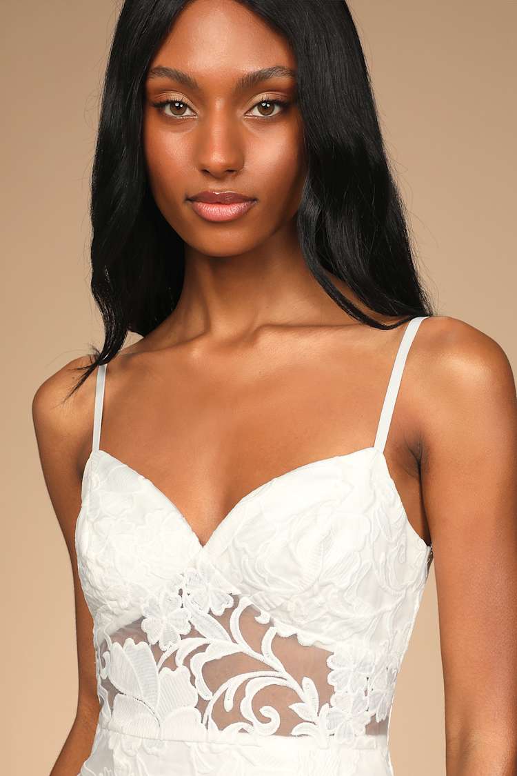 Definition of Romance Ivory Lace Trumpet Midi Dress