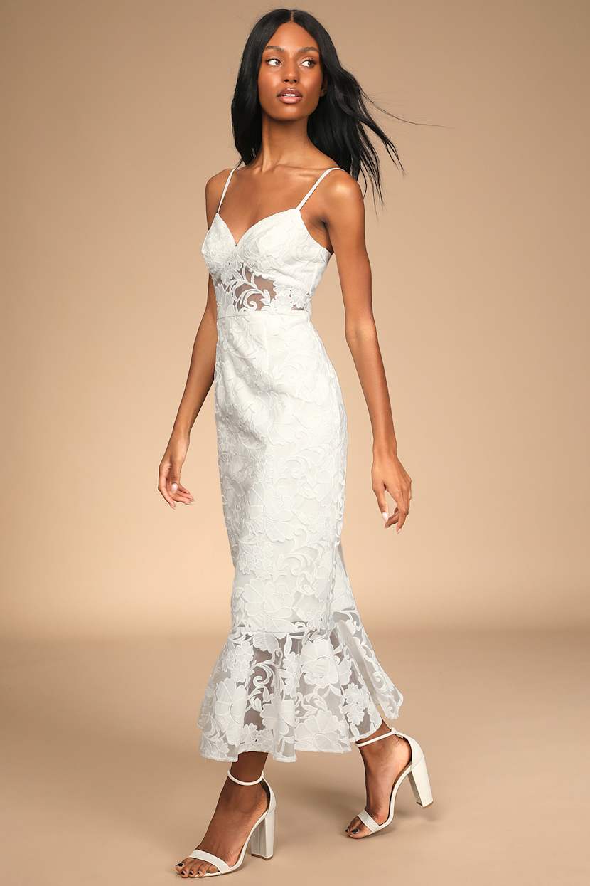 Definition of Romance Ivory Lace Trumpet Midi Dress Definition of Romance Ivory Lace Trumpet Midi Dress