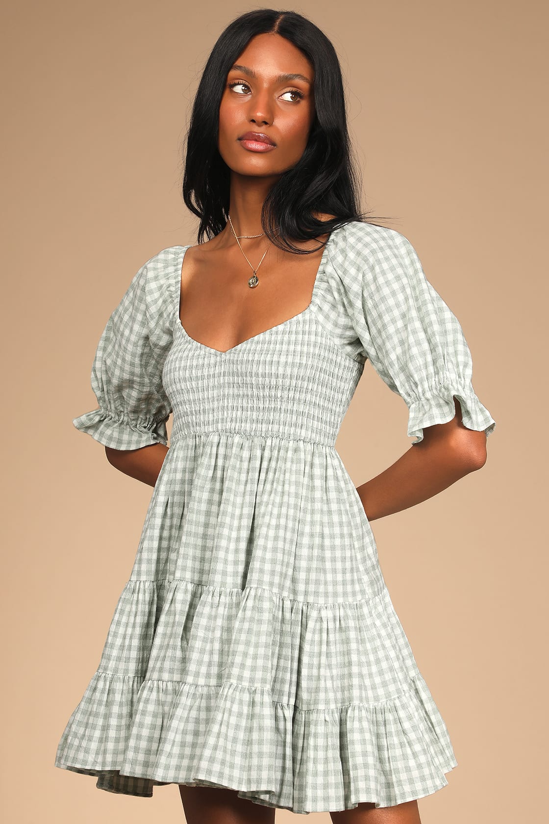 The 20 Best Gingham Dresses for Spring and Summer 19 Sweet Outings Sage Green Gingham Puff Sleeve Mini Dress