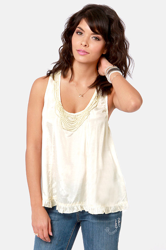 Pearly Gaits Cream Beaded Top