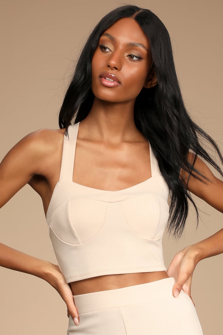 Lounge Pass Cream Ribbed Bustier Crop Top