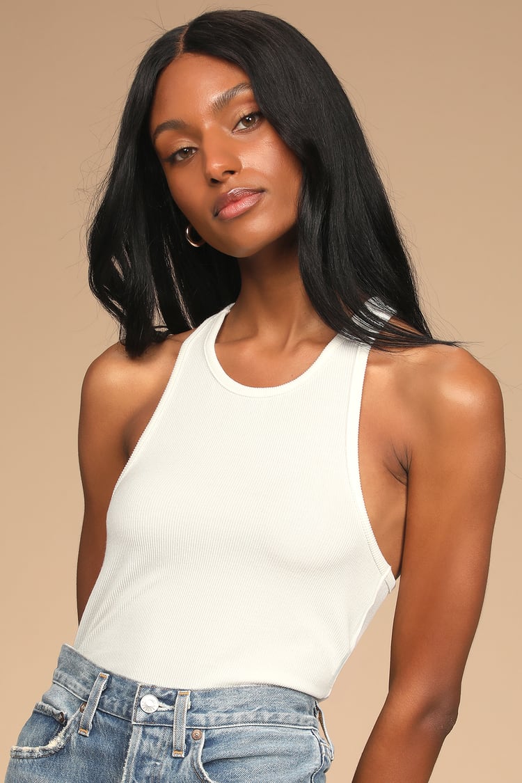 Everyday Essential White Ribbed Racerback Tank Top