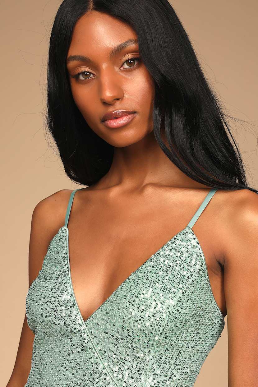 green sequin wrap dress Orion Dress in Green Sequin XS main image 1