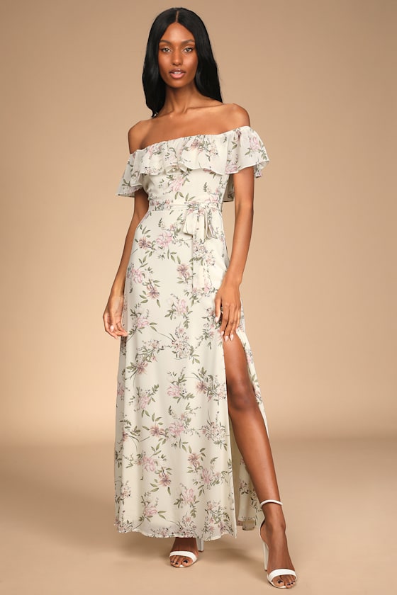 Amazing Moment Cream Floral Print Off-the-Shoulder Dress 4