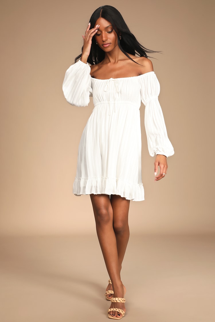 White Mini Dress - Off-the-Shoulder Dress - Babydoll Mini Dress - Lulus