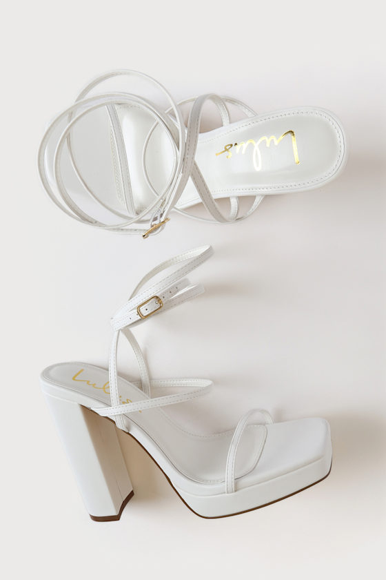 Sygole White Platform Ankle Wrap High Heel Sandals 4