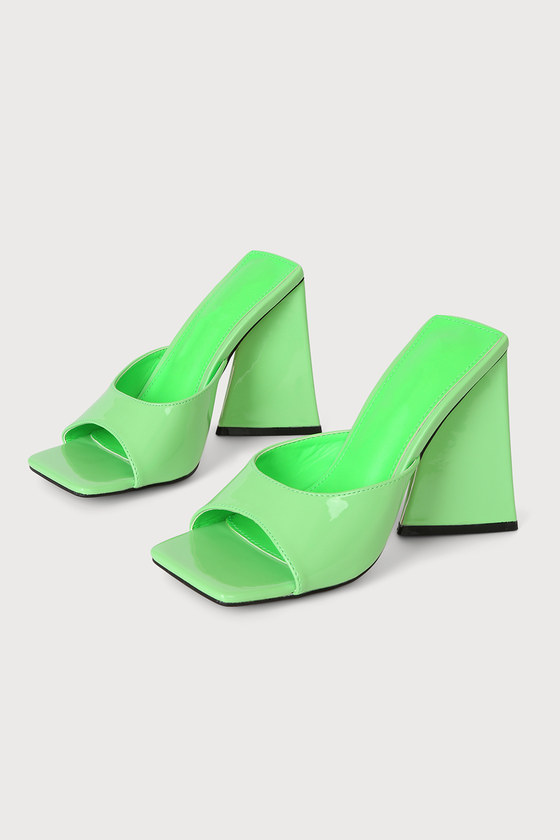 Green Patent Sandals - High Heel Slide Sandals - Block Heels - Lulus