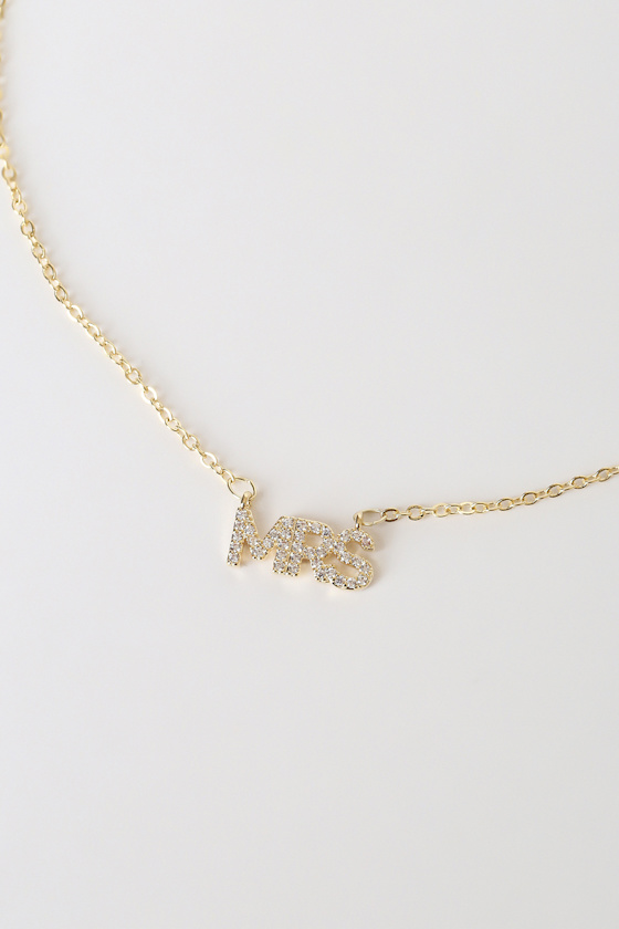 Blushing Bride 14KT Gold Rhinestone Mrs Necklace 3