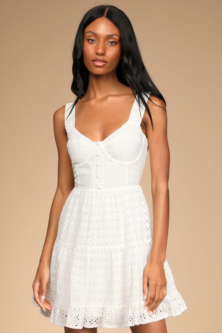 White Eyelet Dress - Embroidered Skater Dress - Cotton Mini Dress - Lulus