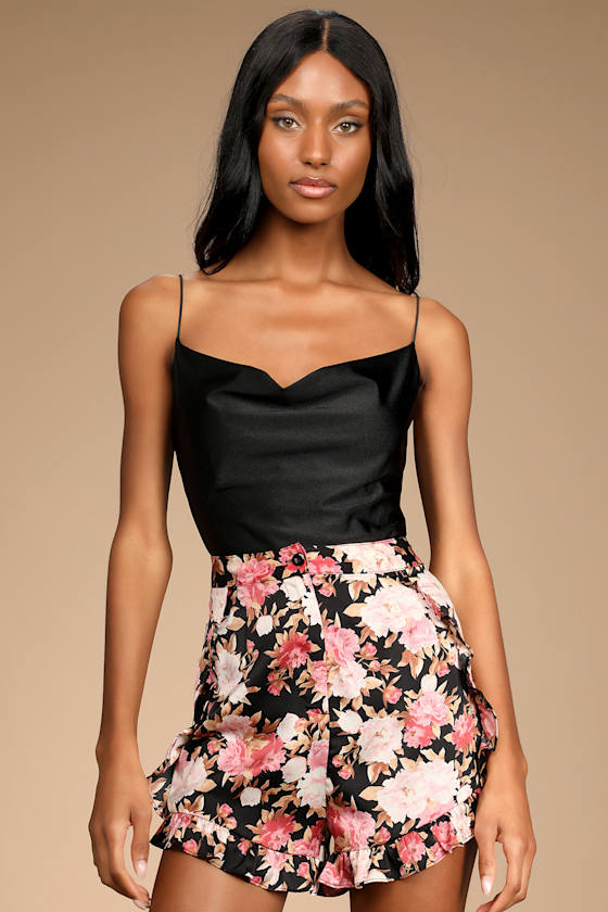 Flirty In Flowers Black Multi Floral Ruffled High-Waisted Shorts 5