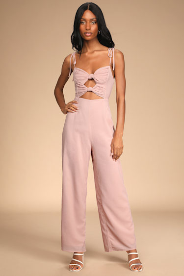 Light Pink Jumpsuit Knotted Jumpsuit Wide Leg Jumpsuit Lulus