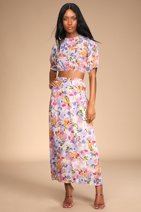 White Floral Crop Top - Puff Sleeve Crop Top - Cutout Crop Top - Lulus