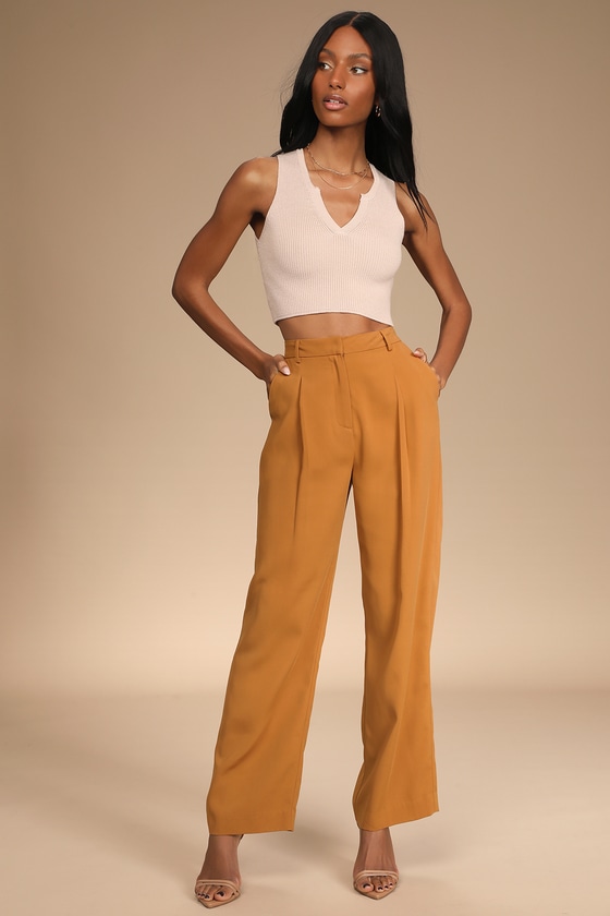 Pleated Wide Leg Women's Trouser Pants - Tan | Levi's® CA