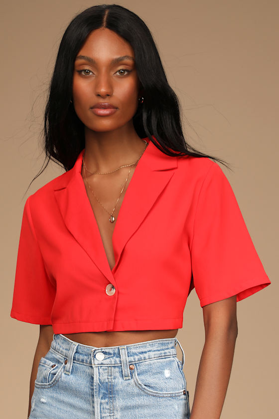 Perfectly Suited Red Short Sleeve Cropped Blazer 4