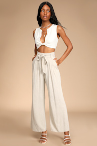 Trend Alert Beige Belted High-Waisted Wide-Leg Pants 4