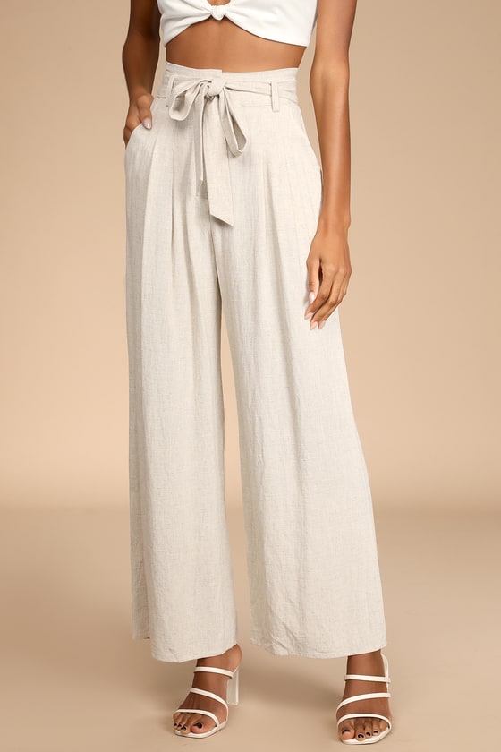Beige Pants - Wide-Leg Trouser Pants - Linen Belted Pants Beige Pants - Wide-Leg Trouser Pants - Linen Belted Pants