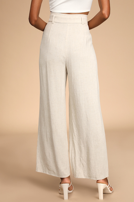Trend Alert Beige Belted High-Waisted Wide-Leg Pants - thumbnail 5