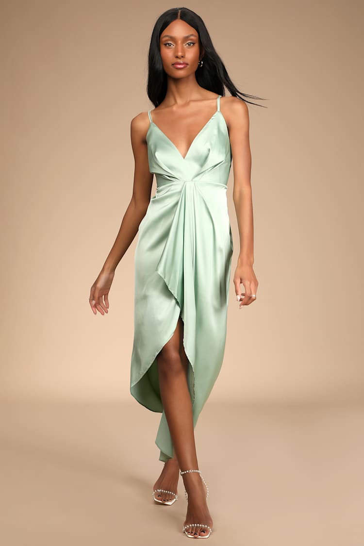 green emerald velvet dress Ever-Pretty Plus Size V-Neck Satin Ruffled Midi Budget Bridesmaid Dress main image 0