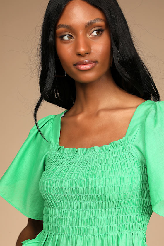 Your Sunshine Green Smocked Flutter Sleeve Top 1