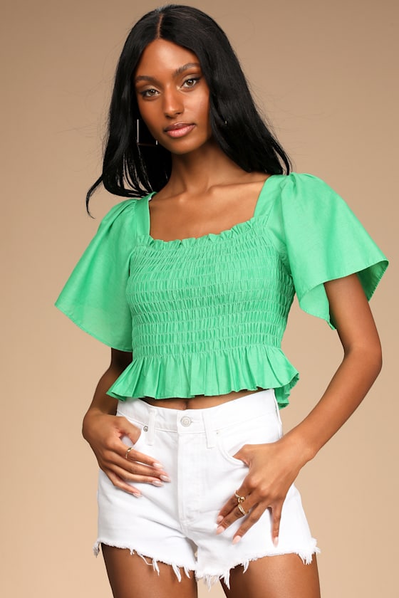 Your Sunshine Green Smocked Flutter Sleeve Top 4