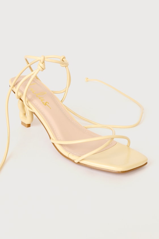 Arieana Pale Yellow Strappy Lace Up High Heel Sandals