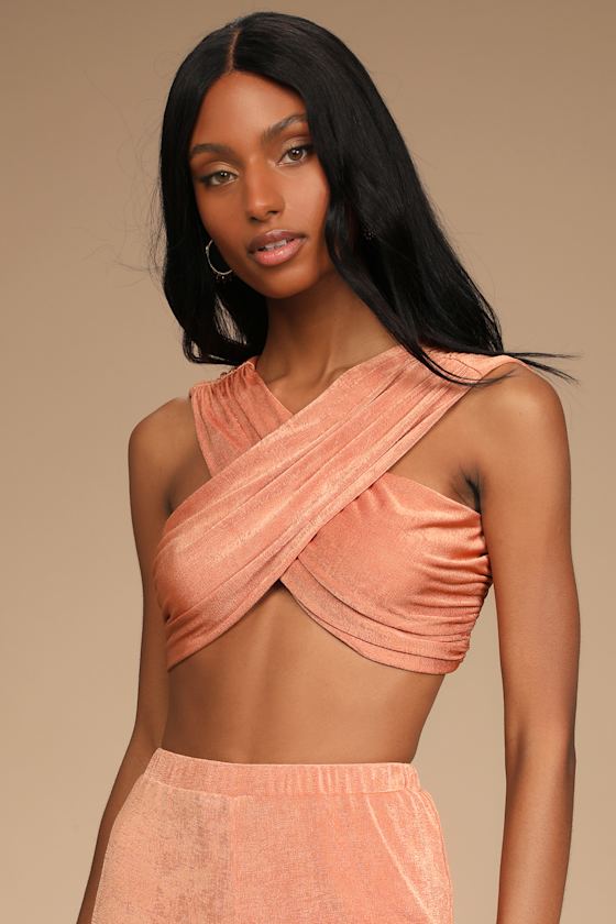 Make You Do a Double Take Copper Cross-Front Sleeveless Crop Top 4