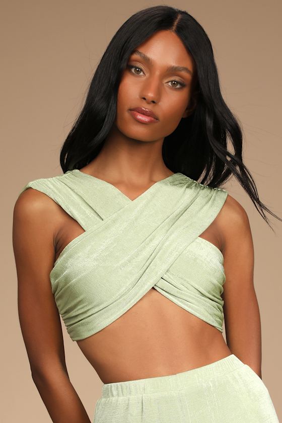 Make You Do a Double Take Green Cross-Front Sleeveless Crop Top 4