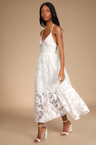 Feeling Like Forever White Jacquard Organza Lace-Up Midi Dress 6
