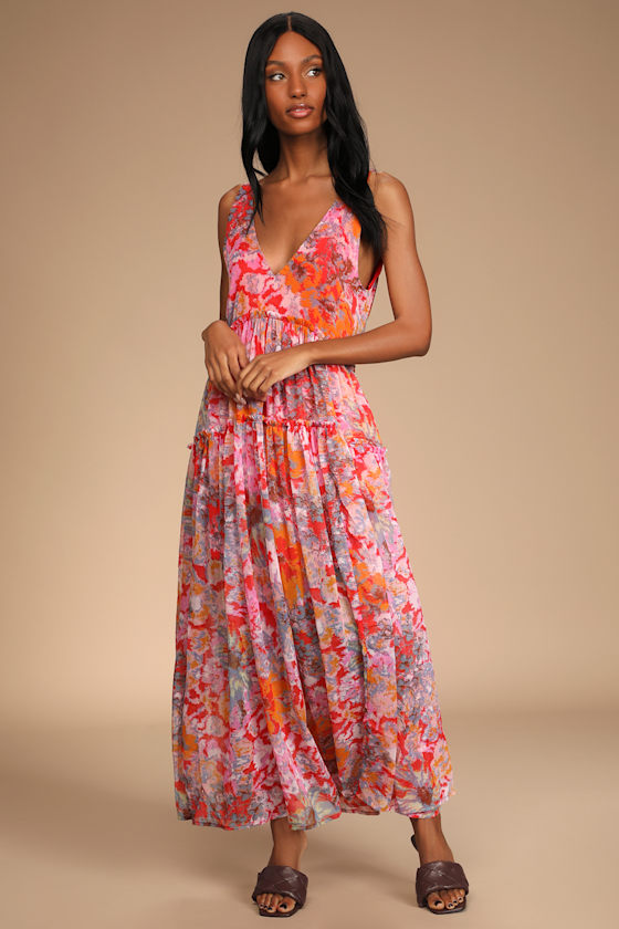 Julianna Red Multi Tiered Ruffled Maxi Dress 5
