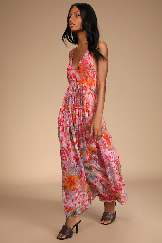 Julianna Red Multi Tiered Ruffled Maxi Dress 6