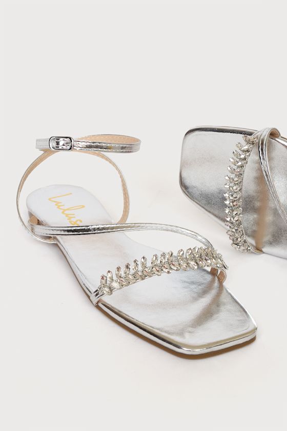 Syesha Silver Rhinestone Ankle Strap Flat Sandals 3